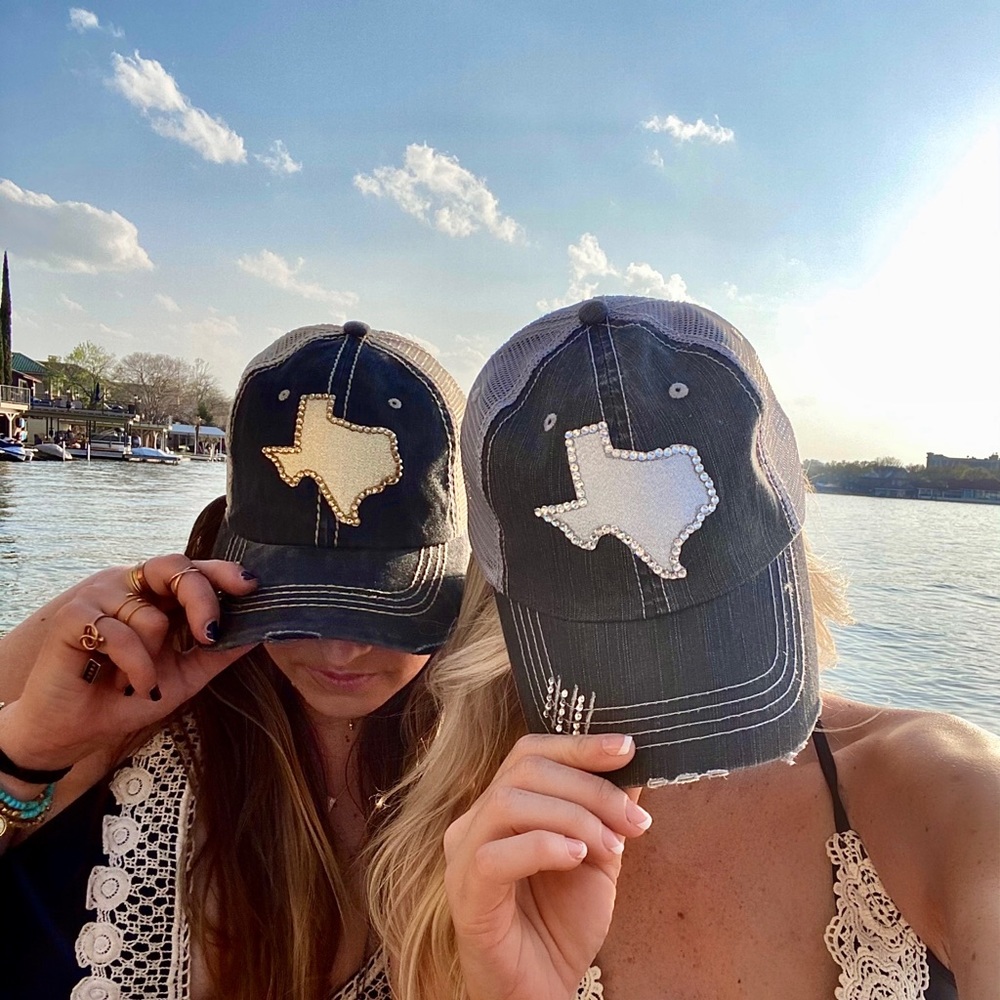 TEXAS Blinged Out Distressed Metallic Gold & Silver Trucker Style‎ Snapbacks - Picture 2 of 4